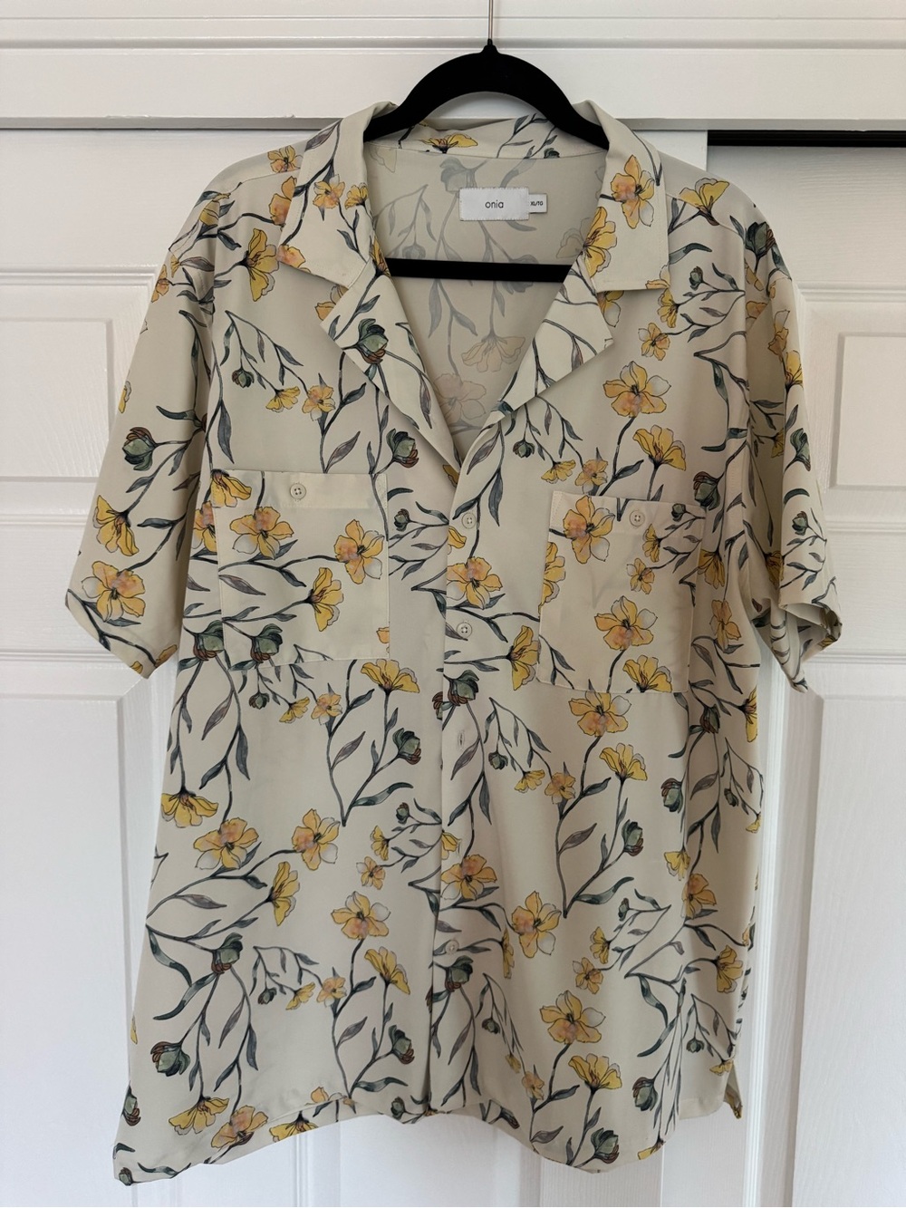 Onia Men's Short-Sleeve Floral Button-Up Shirt in Cream and Yellow - Size XL